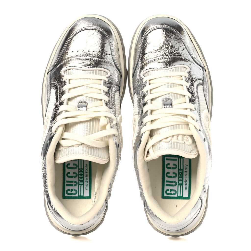 Gucci Ginza Calfskin MAC80 Womens Sneakers 38.5 Silver Off White