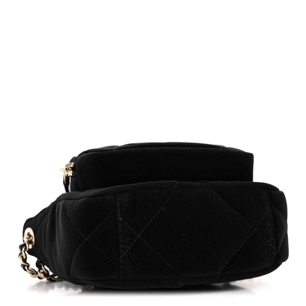 Chanel Velvet Effect Nylon Shiny Crumpled Calfskin Mini Quilted Chanel 25 Clutch With Chain Black