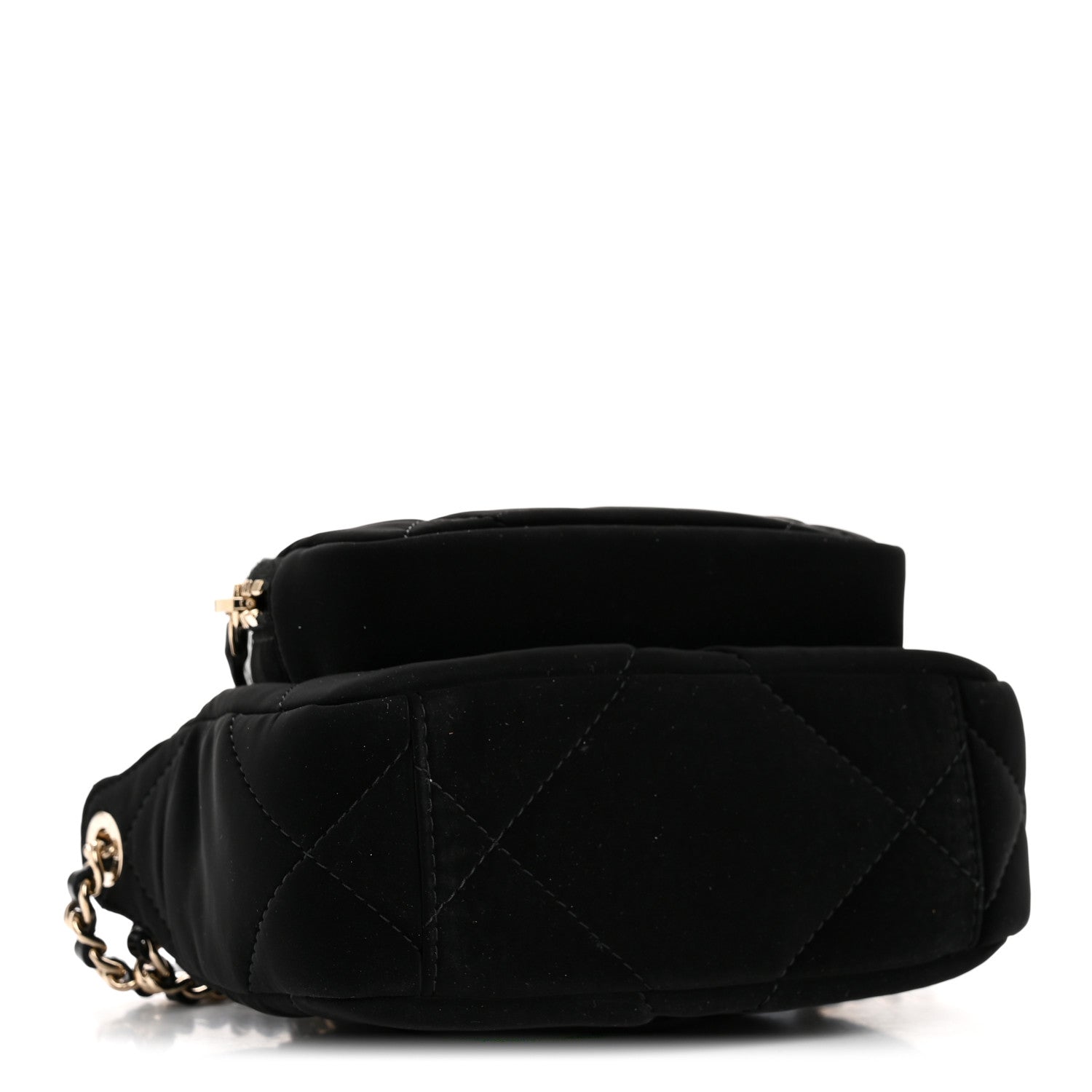 Chanel Velvet Effect Nylon Shiny Crumpled Calfskin Mini Quilted Chanel 25 Clutch With Chain Black