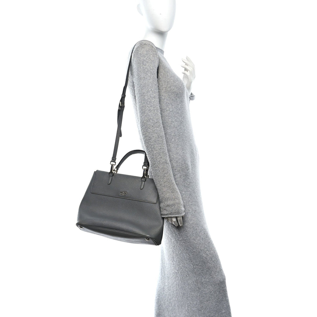 Prada Saffiano Cuir Convertible Top Handle Tote Marmo
