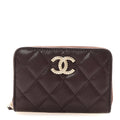 Caviar Quilted Textured CC Zip Around Card Holder Burgundy
