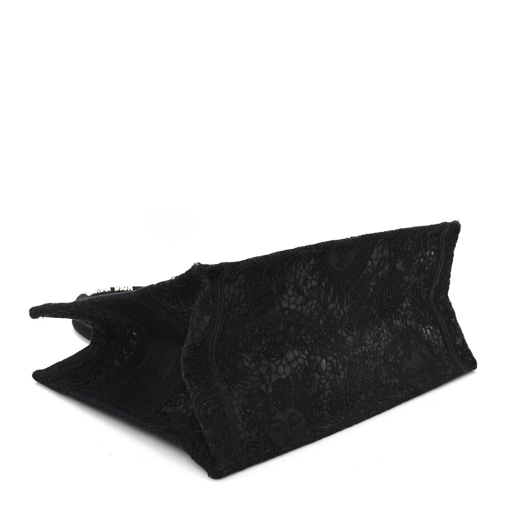 Christian Dior Canvas Embroidered Mesh Macrame Medium Toile de Jouy Soleil Book Tote Black