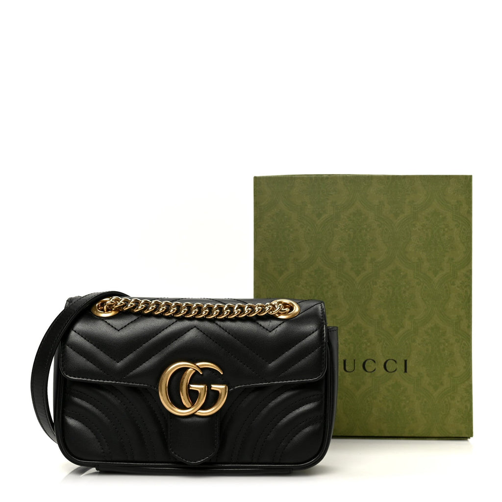 Gucci Calfskin Matelasse Mini GG Marmont Shoulder Bag Black