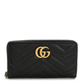 Gucci Calfskin Matelasse GG Marmont Zip Around Organizer Wallet Black