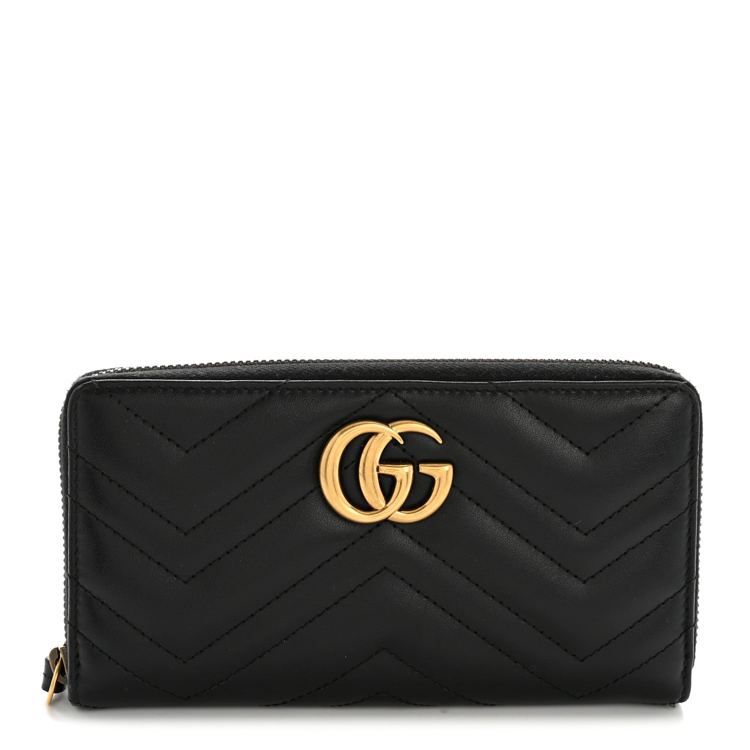 Gucci Calfskin Matelasse GG Marmont Zip Around Organizer Wallet Black