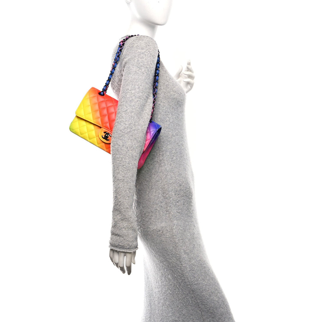 Chanel Calfskin Quilted Medium Rainbow Double Flap Multicolor