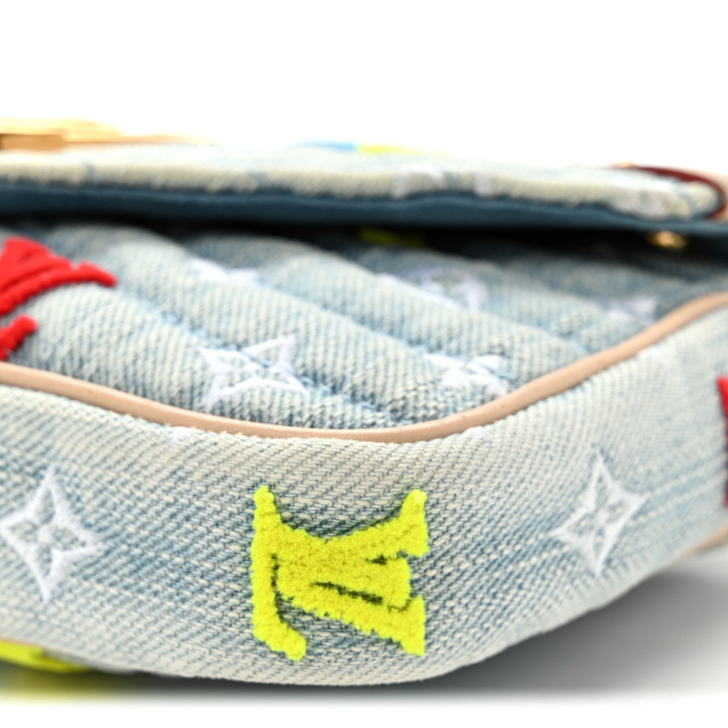 Louis Vuitton Embroidered Monogram Denim New Wave Chain Pochette Blue