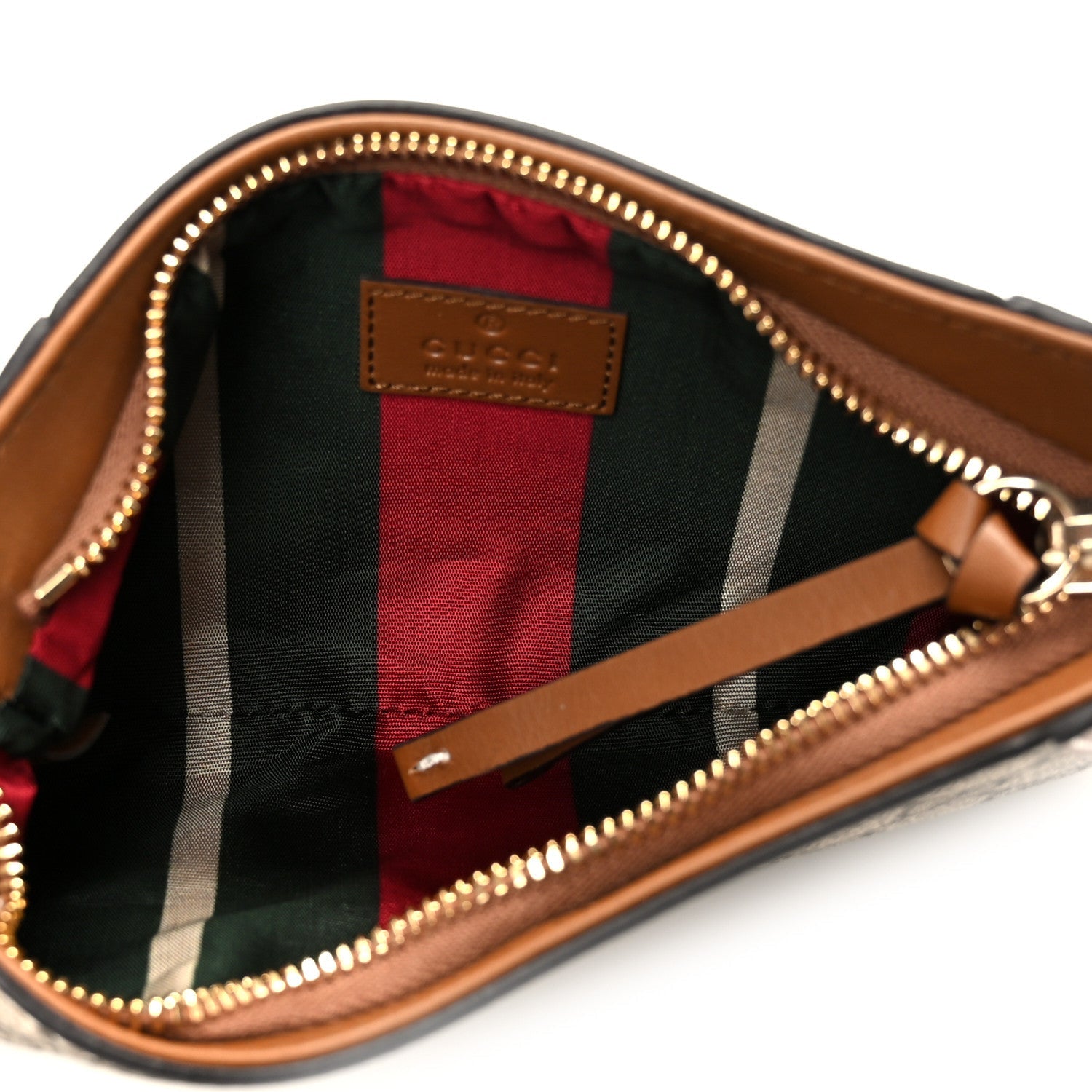 Gucci GG Monogram Calfskin Small Emblem Shoulder Bag Beige Dark Brown