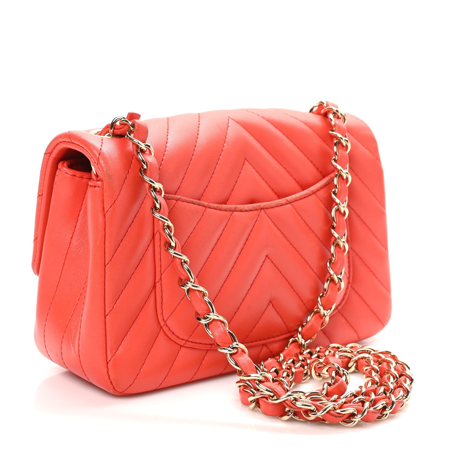 Chanel Lambskin Chevron Quilted Mini Rectangular Flap Red