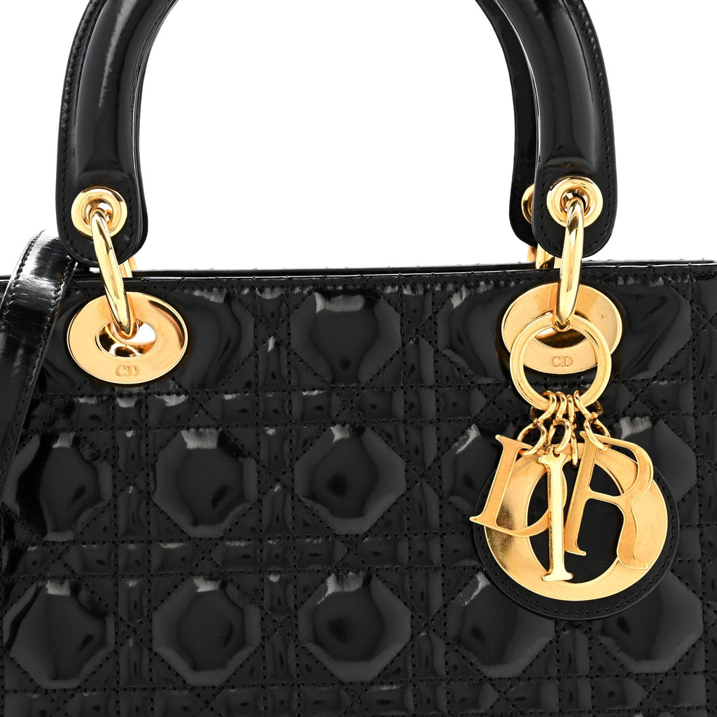 Christian Dior Patent Cannage Medium Lady Dior Black