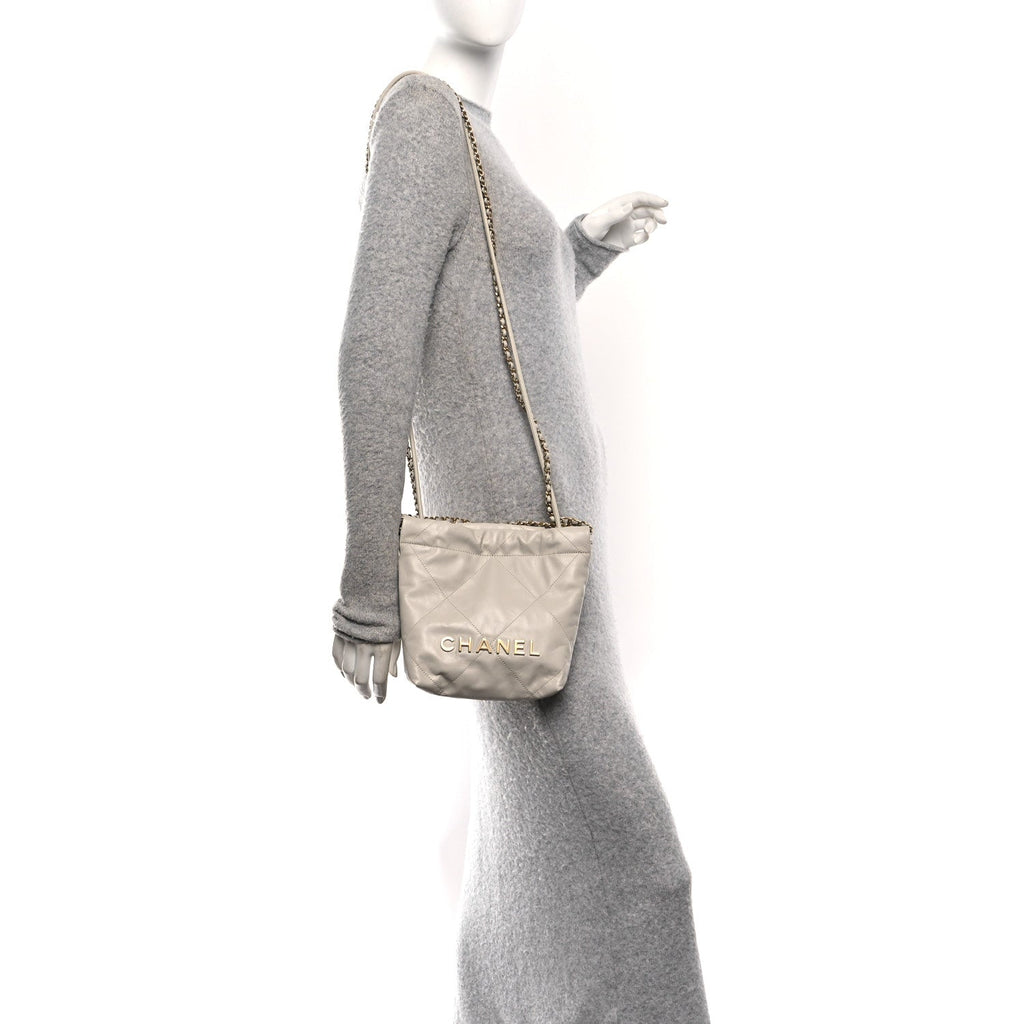 Chanel Shiny Calfskin Quilted Mini Chanel 22 Light Grey