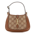 Gucci New Canvas Charisma Calfskin Crystal GG Monogram Mini Jackie 1961 Hobo Camel Ebony