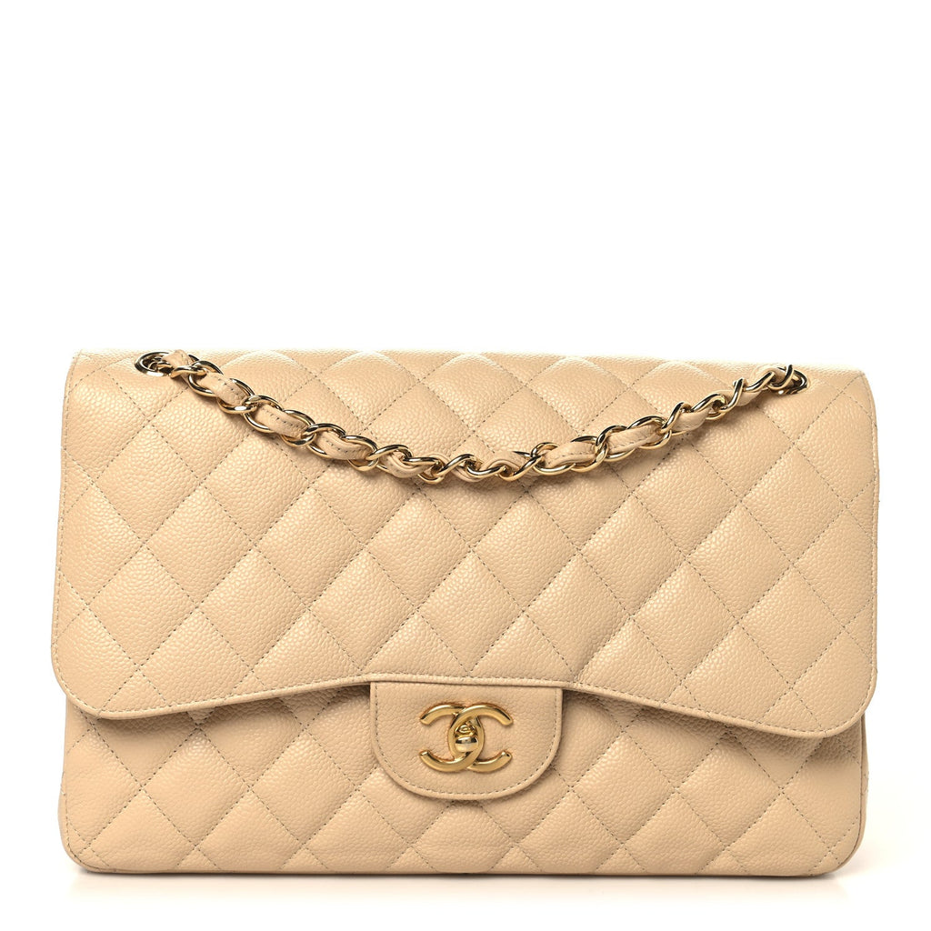 Chanel Caviar Quilted Jumbo Double Flap Beige Clair