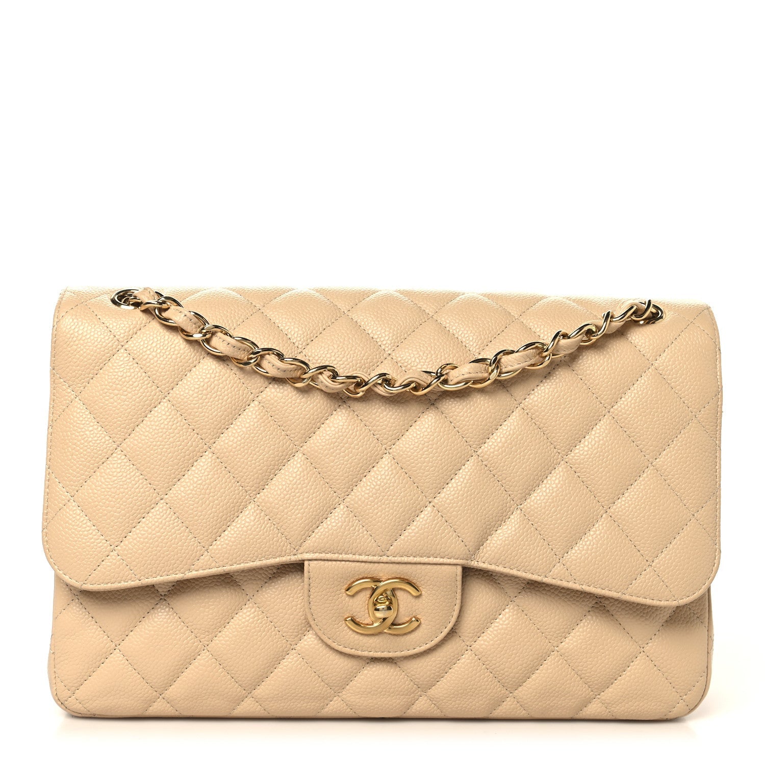Chanel Caviar Quilted Jumbo Double Flap Beige Clair