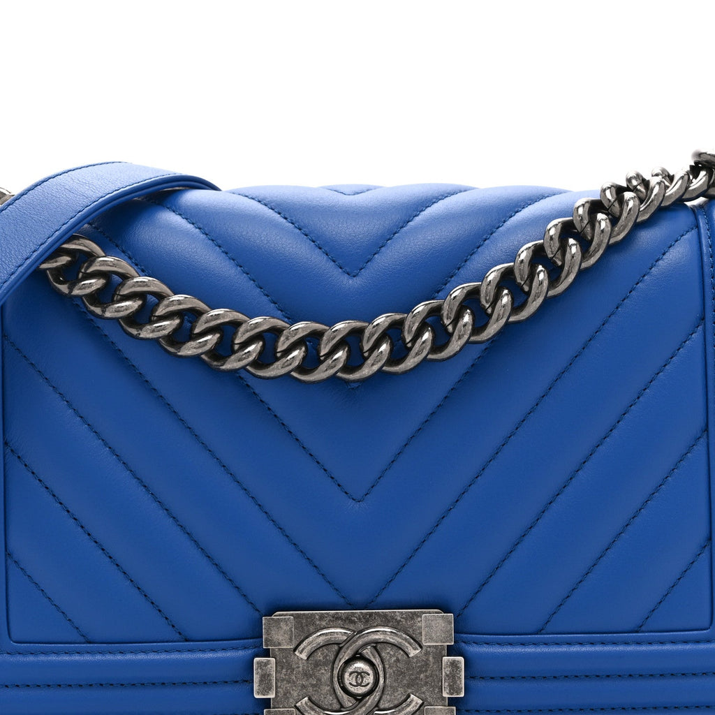 Chanel Lambskin Chevron Quilted Medium Boy Flap Blue