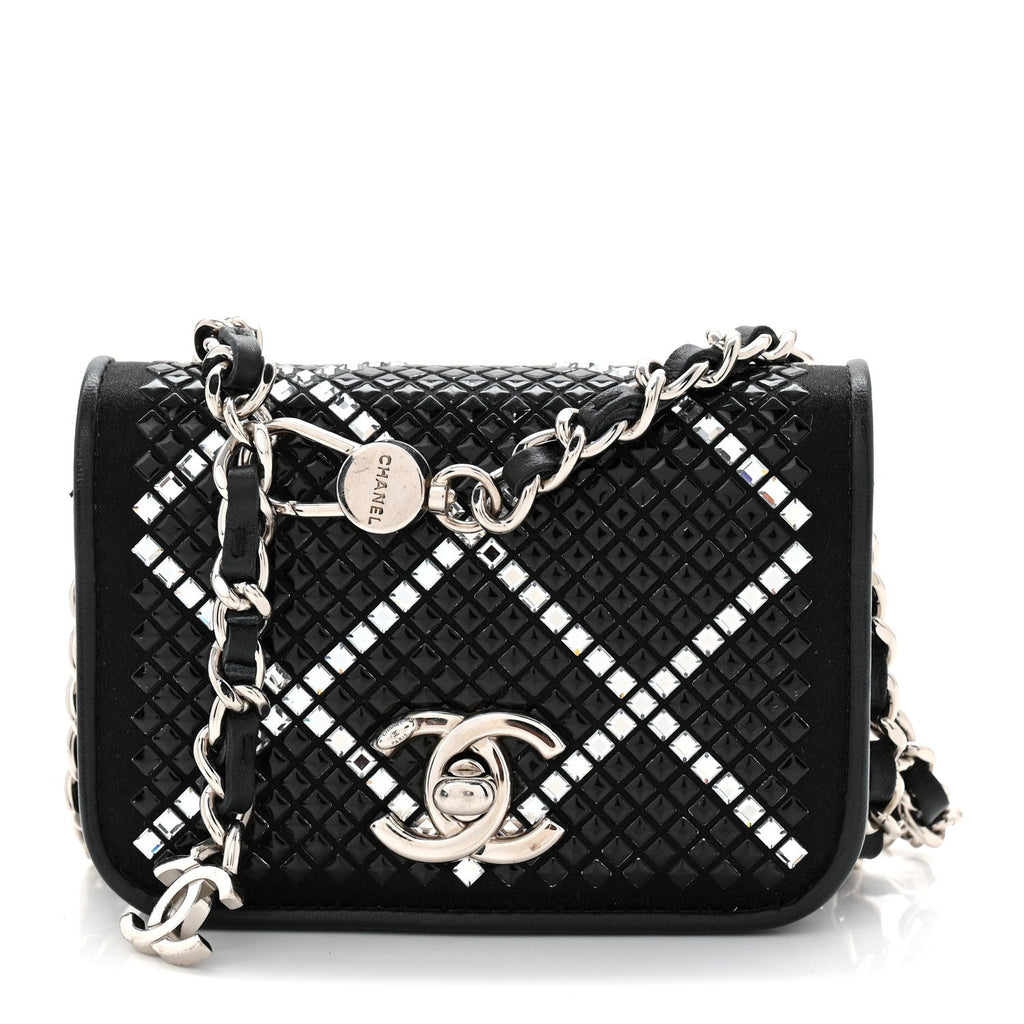 Chanel Lambskin Crystal Quilted Mini Chain Belt Bag Black