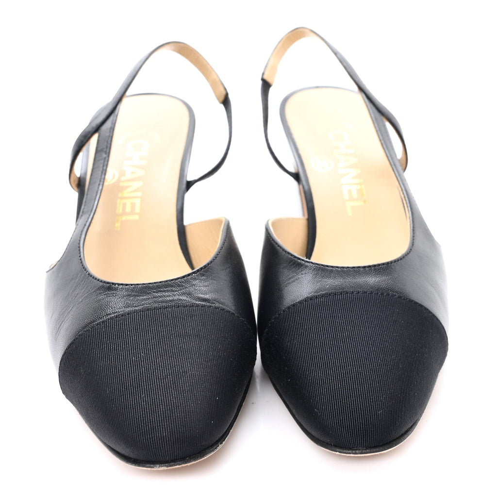 Goatskin Grosgrain Cap Toe CC Slingback Pumps 36 Black
