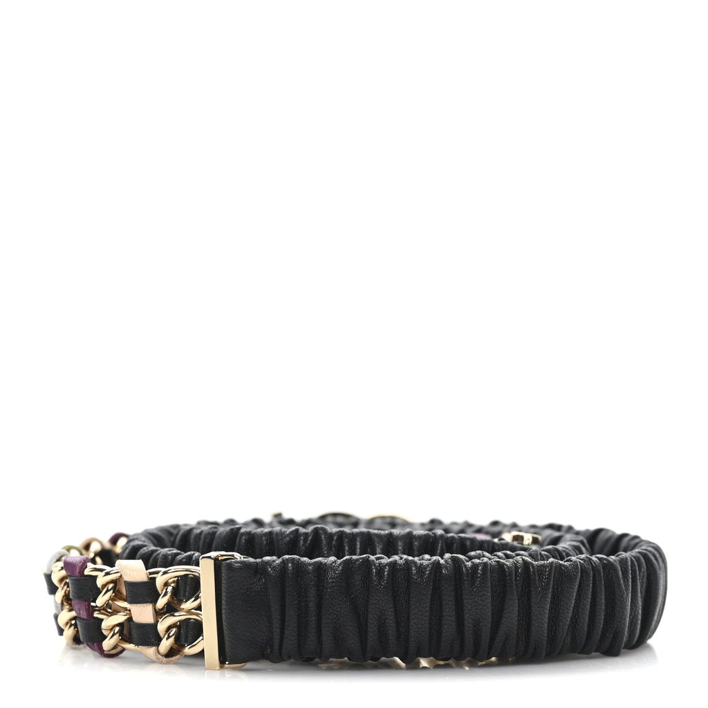 Lambskin Ruched Chain CC Belt 90 36 Black Multicolor