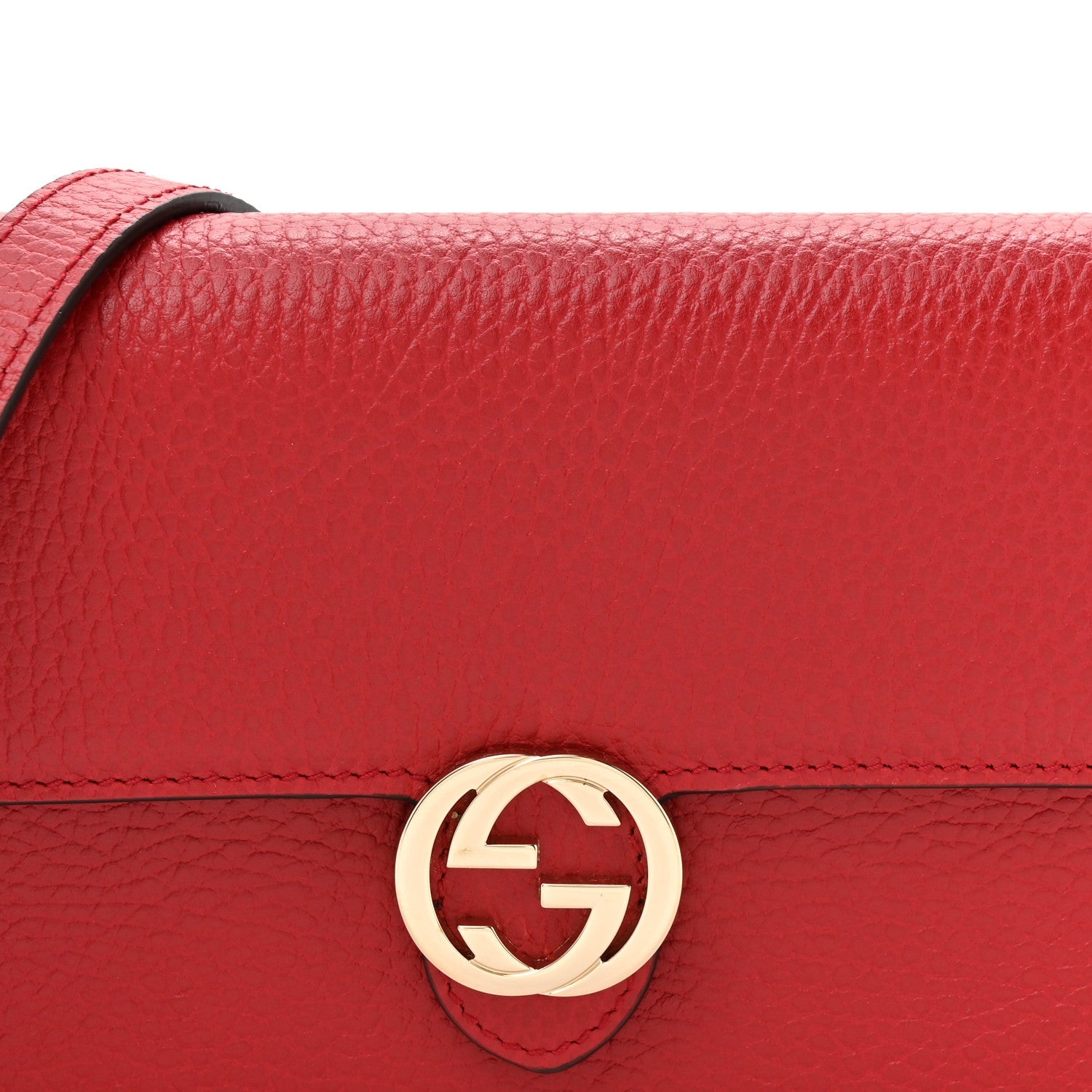 Gucci Dollar Calfskin Interlocking G Chain Wallet Red