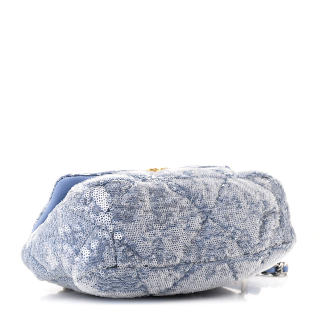 Chanel Sequin Quilted Medium Chanel 19 Flap Light Blue