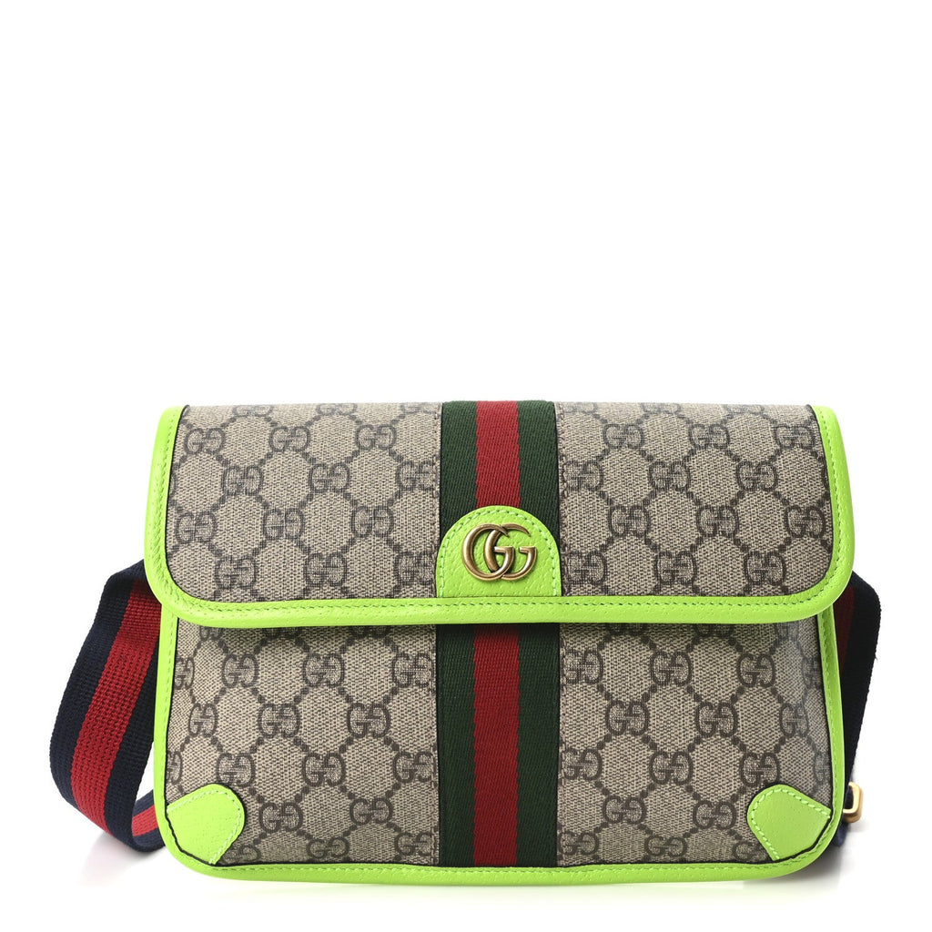 Gucci GG Supreme Monogram Web Small Ophidia Belt Bag Beige Ebony Electric Green
