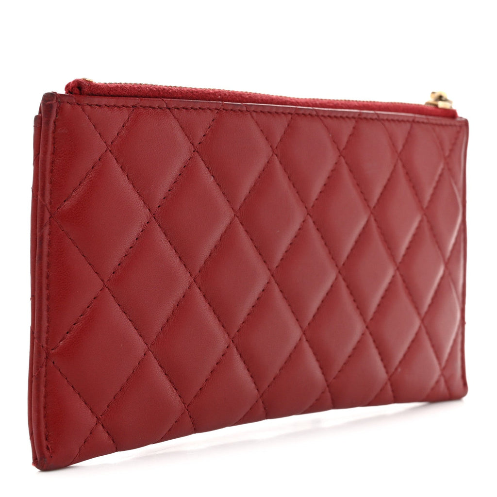 Lambskin Enamel Quilted Classic Zip Pouch Red