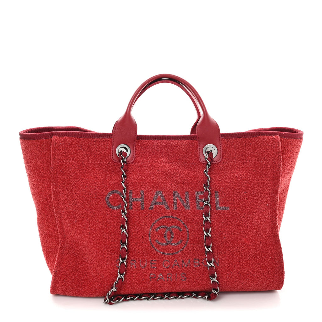 Chanel Lurex Boucle Medium Deauville Tote Red