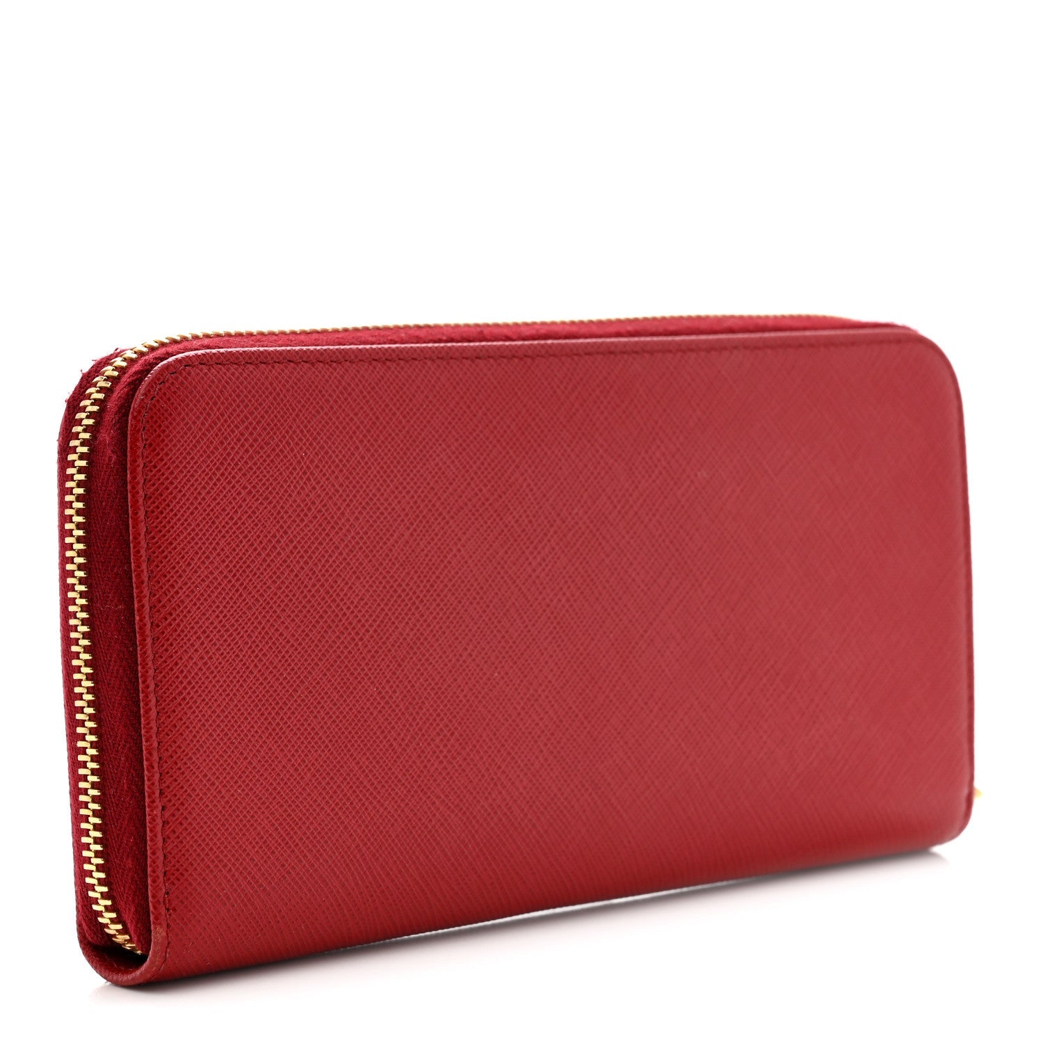 Prada Saffiano Metal Zip Around Wallet Fuoco