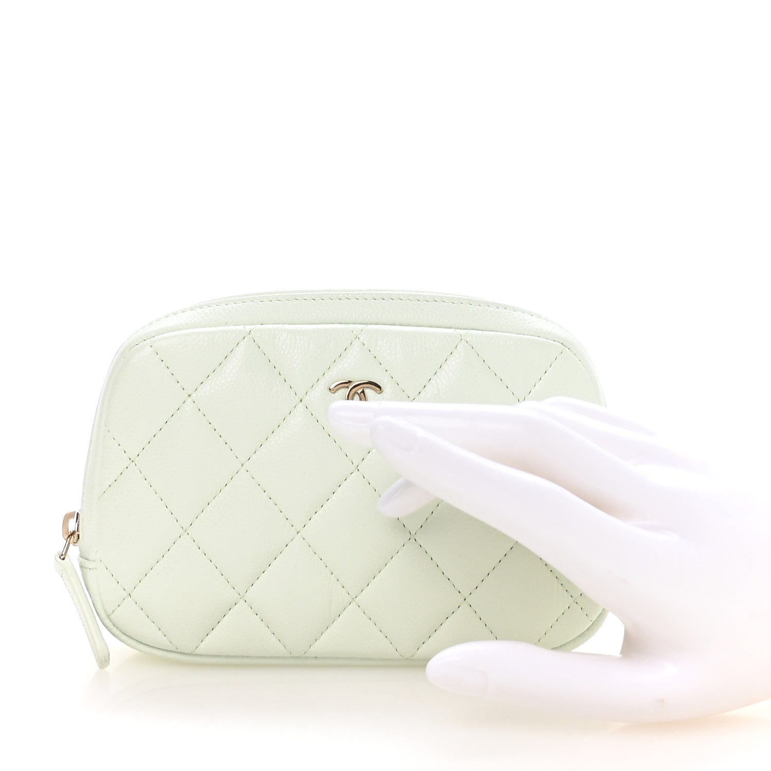 Caviar Quilted Small Curvy Pouch Cosmetic Case Light Green