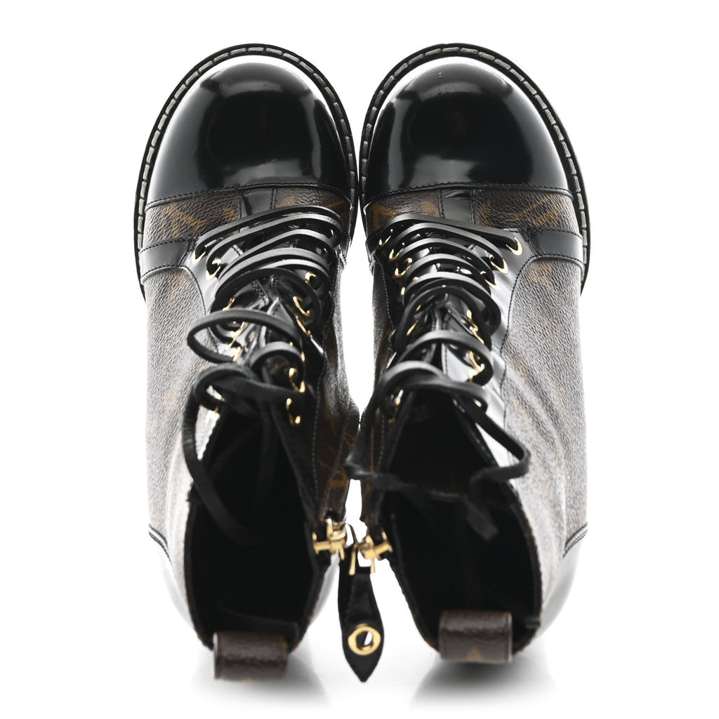 Louis Vuitton Patent Calfskin Monogram Star Trail Ankle Boots 37.5 Black