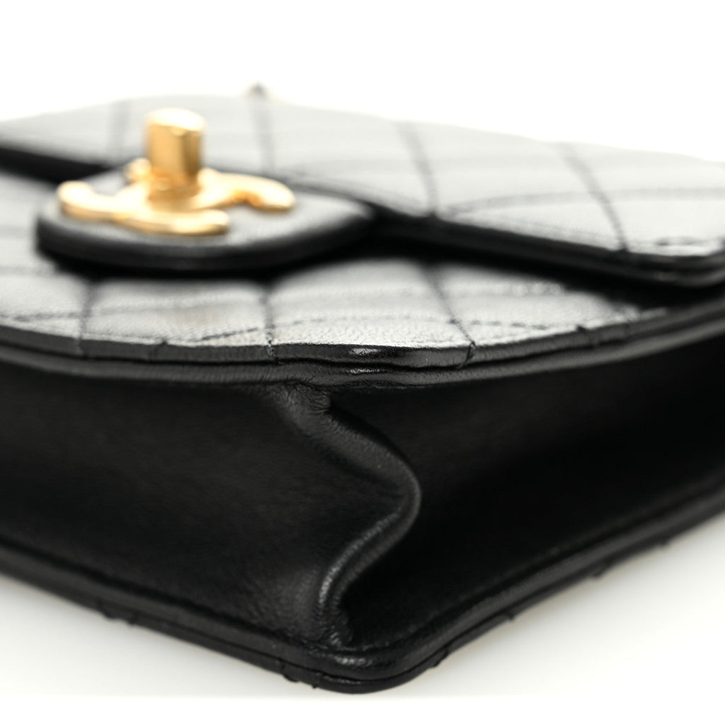 Chanel Goatskin Quilted Chic Pearls Flap Black
