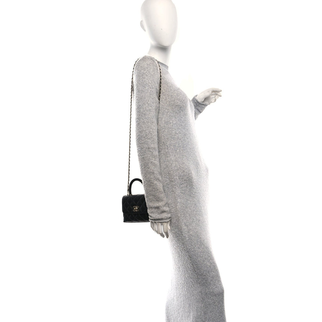 Chanel Caviar Quilted Coco Handle Clutch With Chain Black