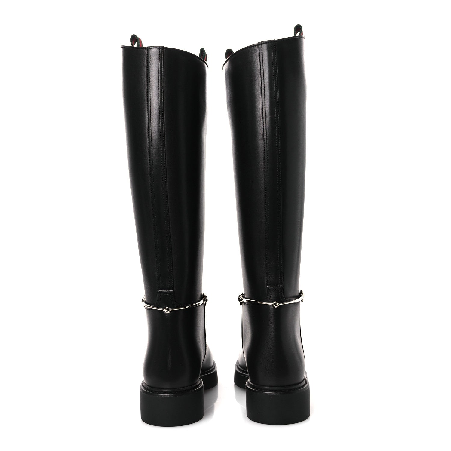 Gucci Shiny Calfskin Michelangelo Slim Horsebit Riding Boots 36 Black