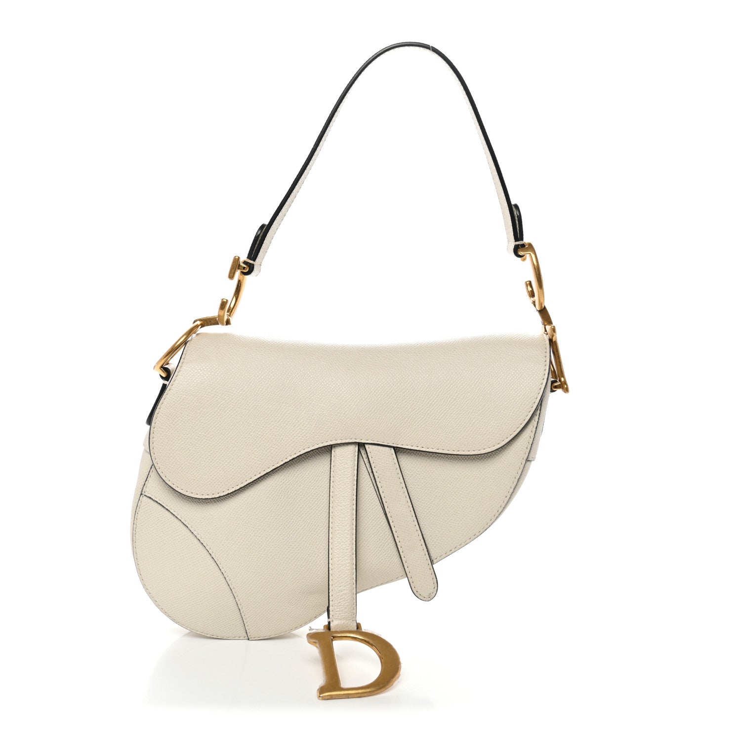 Christian Dior Grained Calfskin Saddle Bag White
