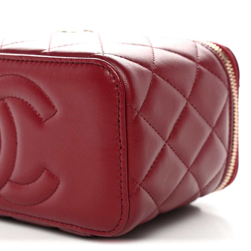 Chanel Lambskin Quilted Small Top Handle Vanity Case With Chain Burgundy