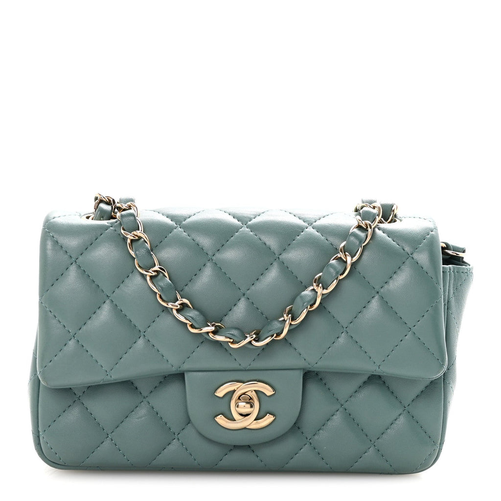 Chanel Lambskin Quilted Mini Rectangular Flap Green