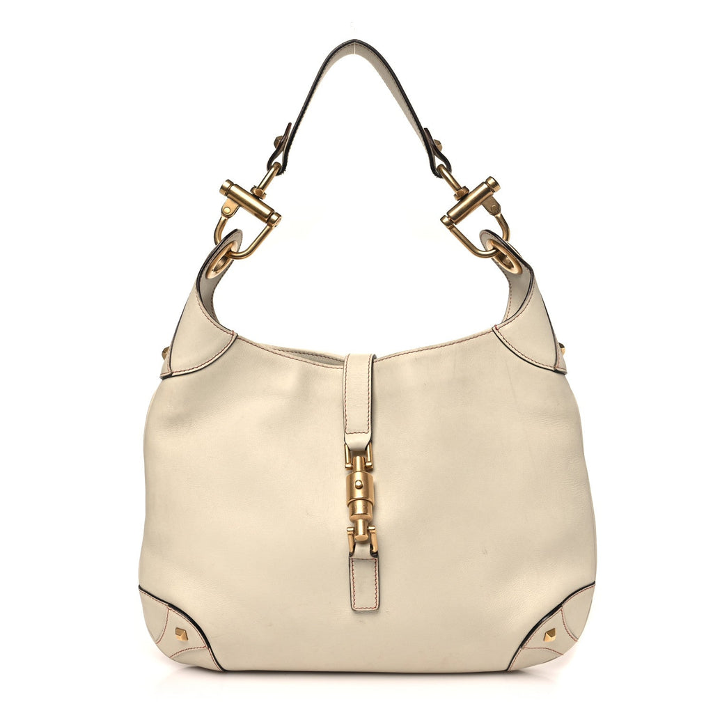 Gucci Calfskin Piston Lock Jackie O Hobo White