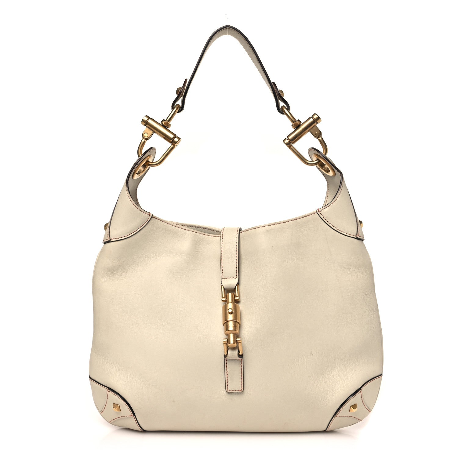 Gucci Calfskin Piston Lock Jackie O Hobo White