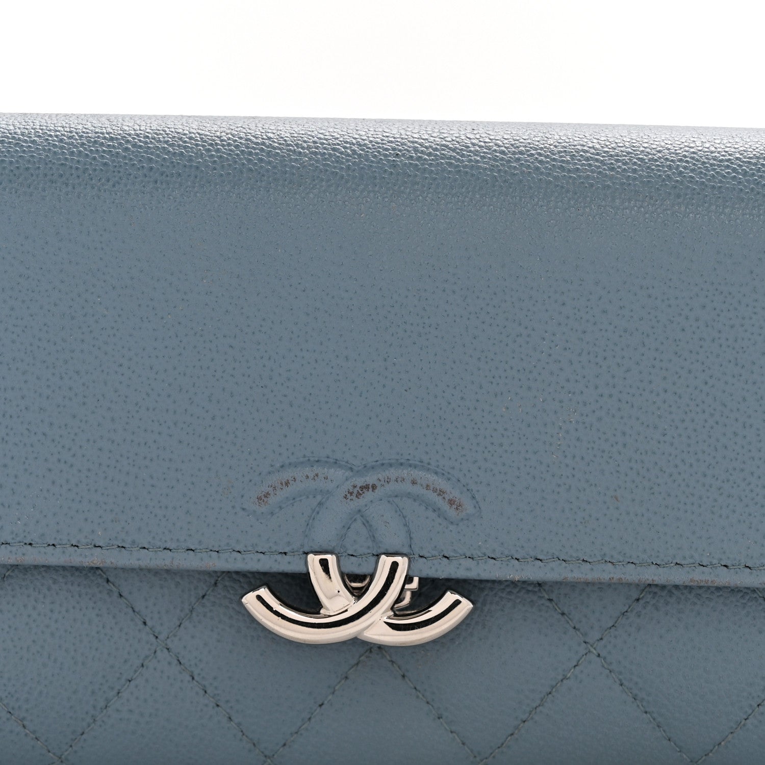 Grained Calfskin Quilted CC Box Flap Wallet Blue