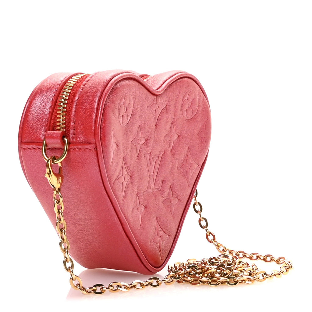 Louis Vuitton Lambskin Embossed Monogram Fall In Love Sac Coeur Heart Chain Bag Lipstick Red