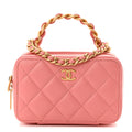 Chanel Lambskin Quilted Top Handle Mini Vanity Case Pink