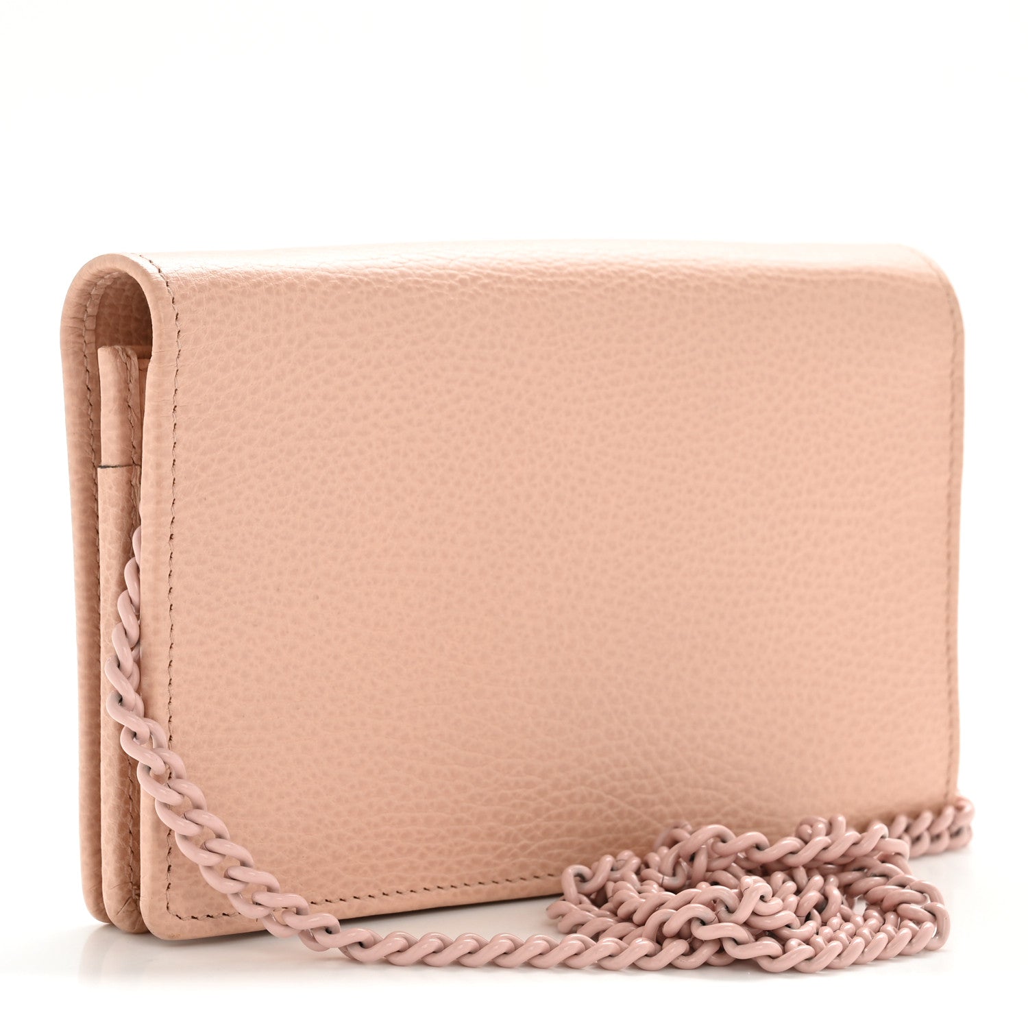 Gucci Dollar Calfskin Enamel Monochrome Mini GG Marmont Chain Wallet Perfect Pink