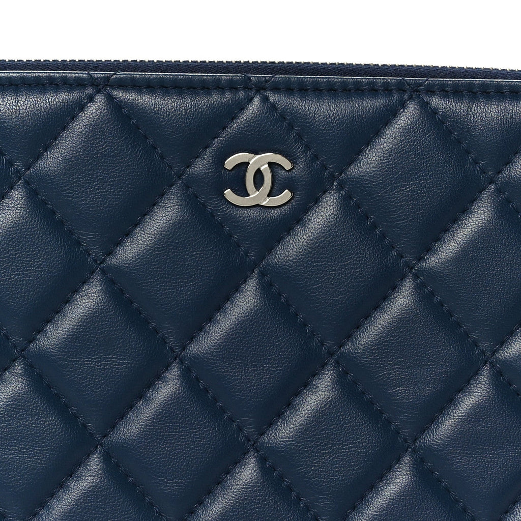Lambskin Quilted Large Cosmetic Case Navy