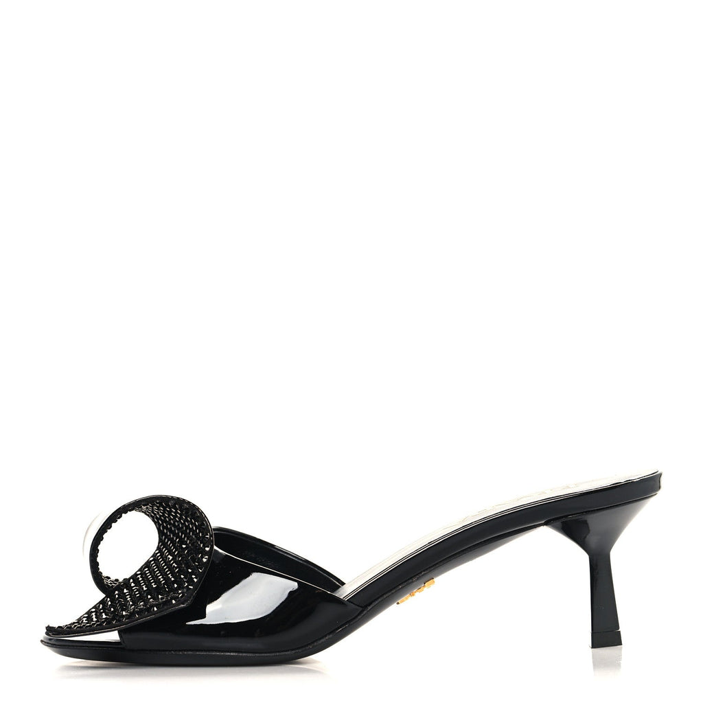 Prada Vernice Crystal Bow Pumps 39 Black