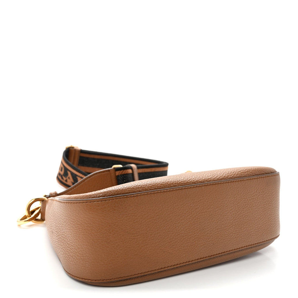 Prada Vitello Daino Soft Zippered Hobo Shoulder Bag Caramel