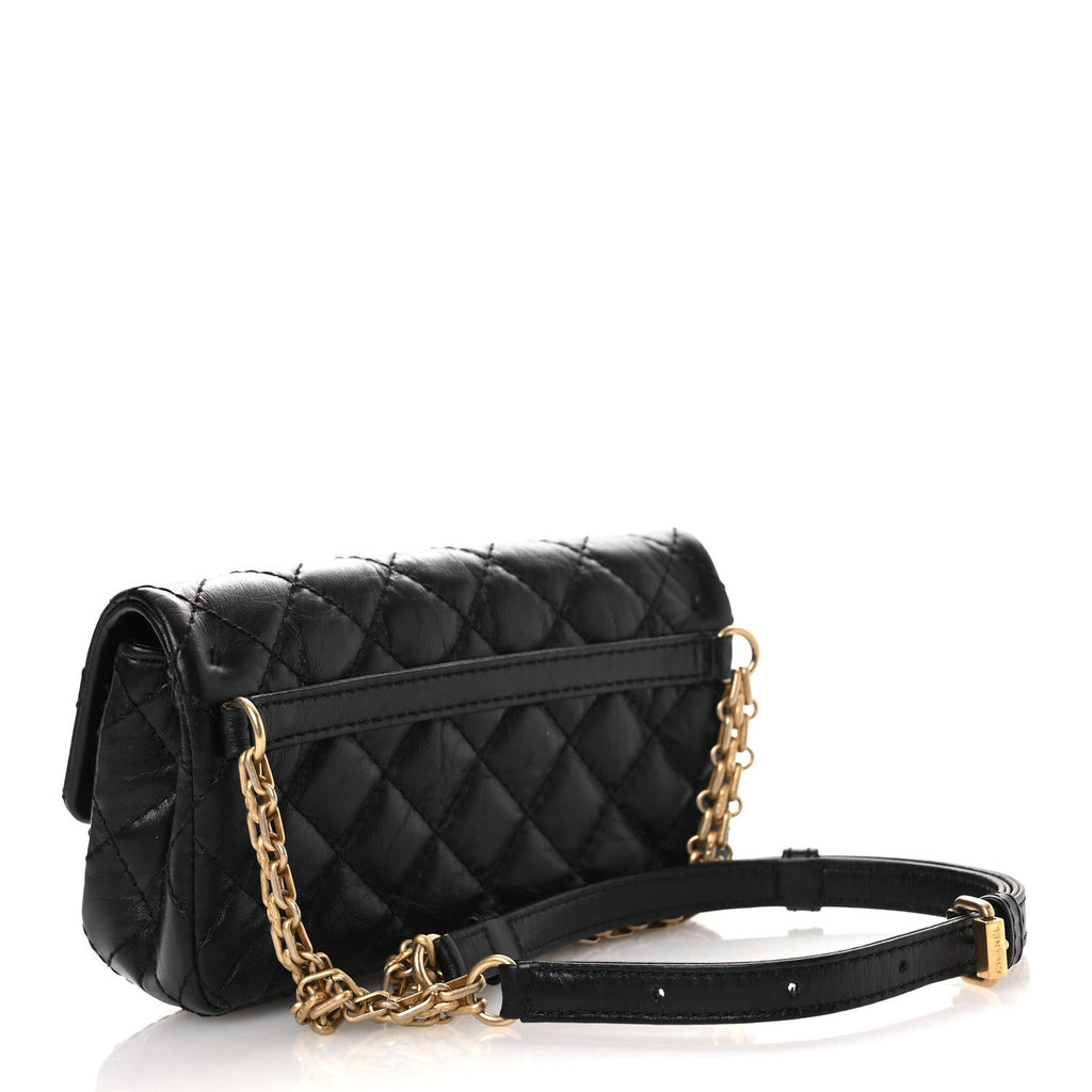 Chanel Aged Calfskin Quilted 2.55 Reissue Flap Belt Bag Clutch Black