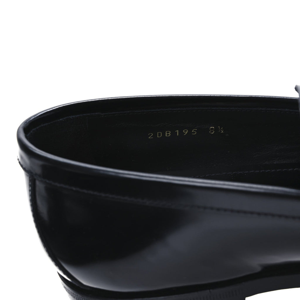Prada Spazzolato Fume Metal Triangle Logo Mens Loafers 8.5 Black