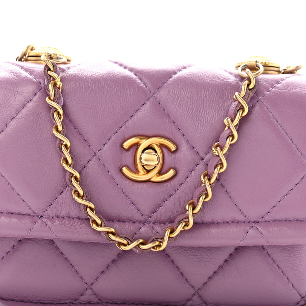 Chanel Shiny Lambskin Quilted Extra Mini Flap Purple
