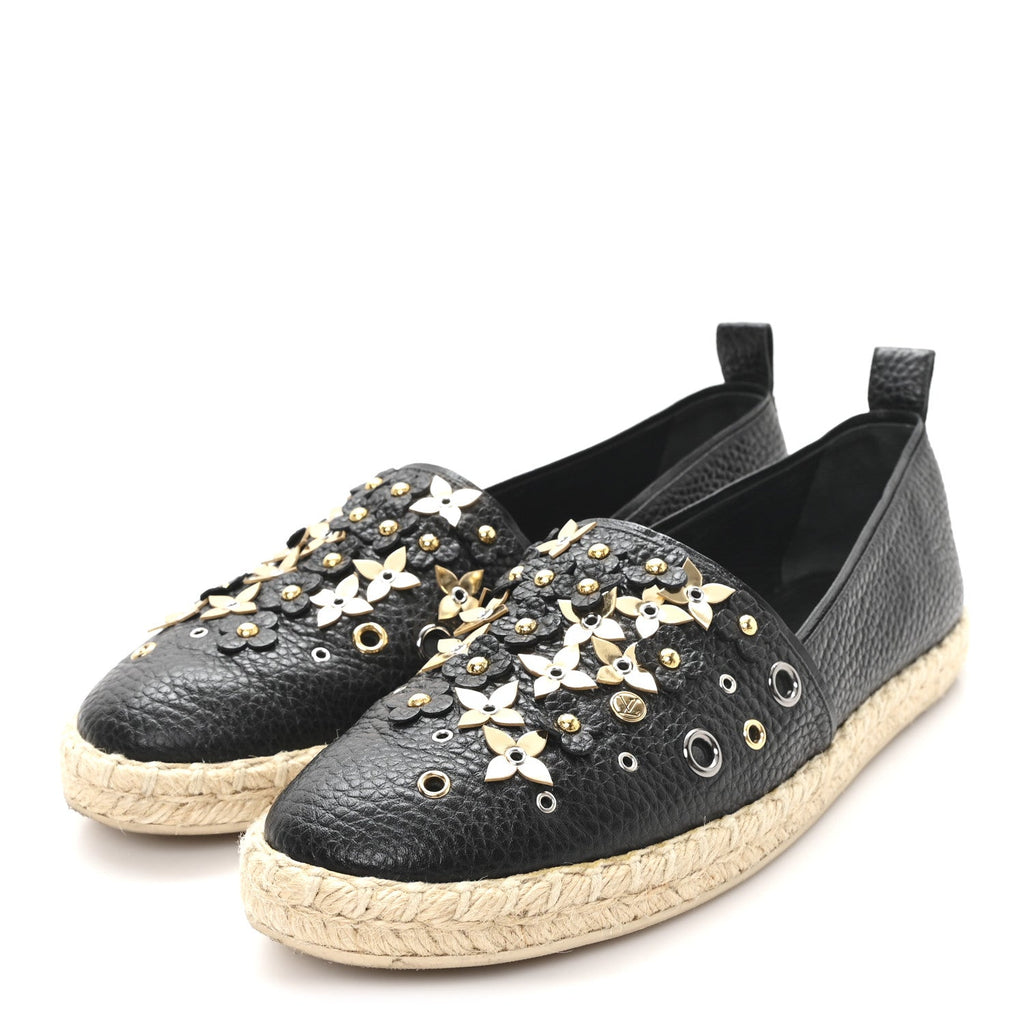 Louis Vuitton Calfskin Tropical Bloom Espadrille Flat 40 Black