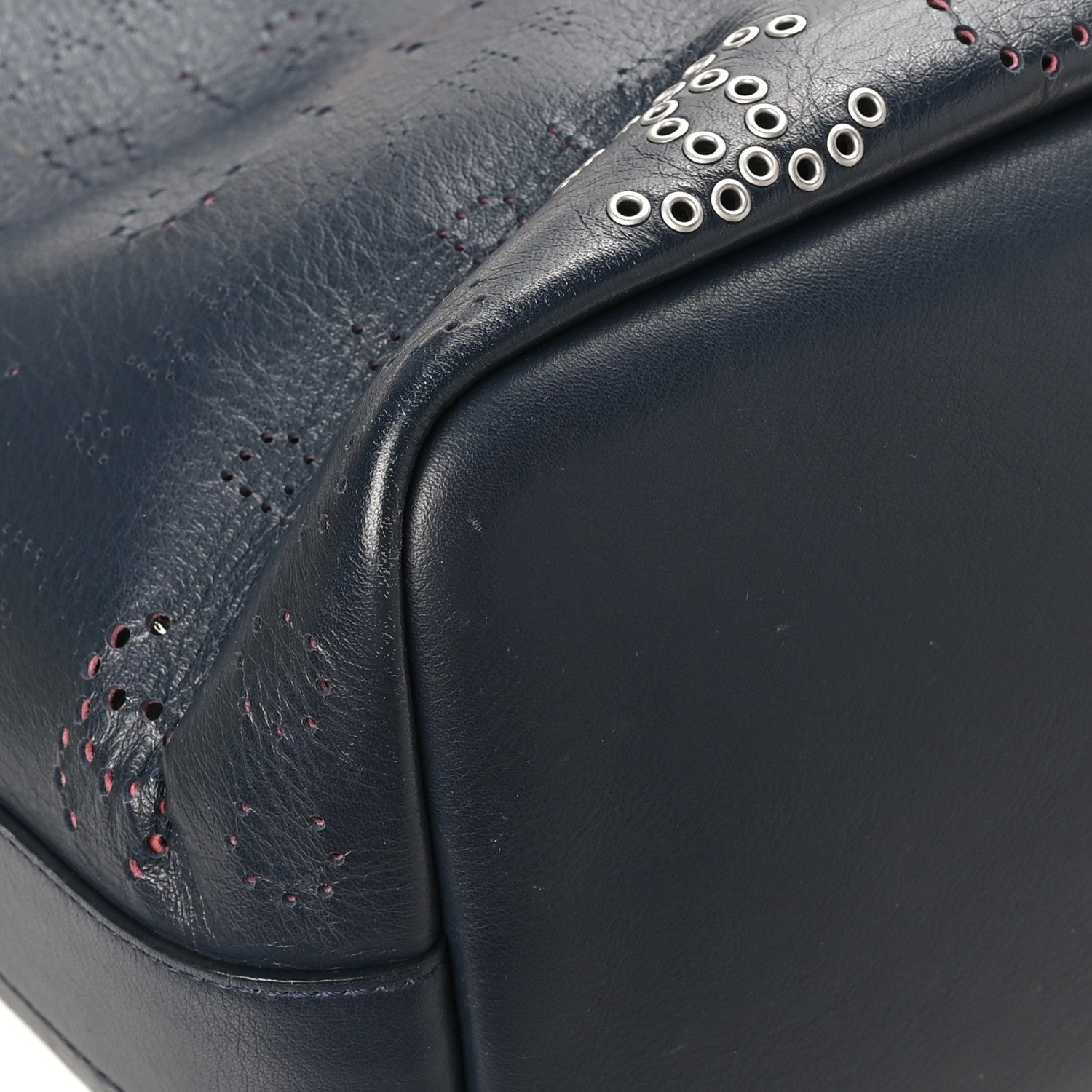 Chanel Calfskin Tweed Small Logo Eyelets Shopping Tote Navy Blue